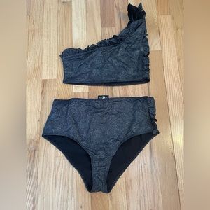 NWT Leslie Amon Tamini Black Glitter Two Piece Swimsuit